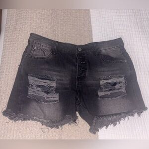 Distressed Black Denim Shorts